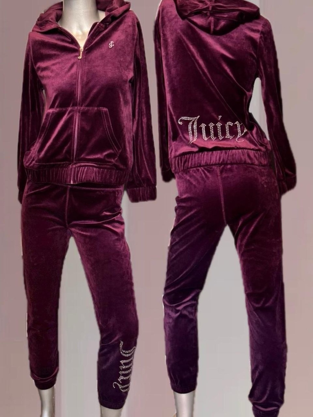 Juicy Couture Velour Plum Capri MATCHING SET W/ Rhinestone logo